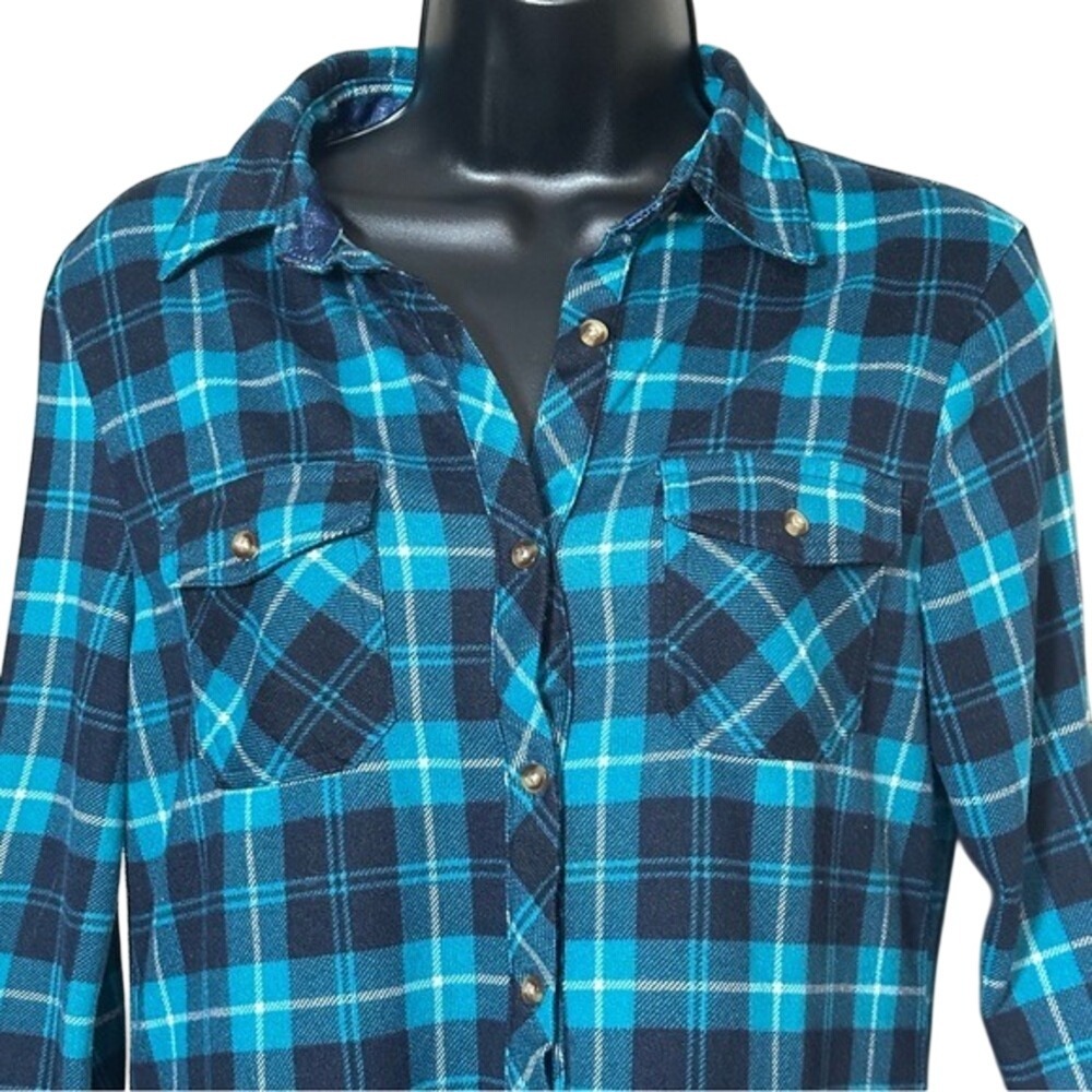 Eden & Olivia Teal & Black Plaid Flannel‎ Shirt